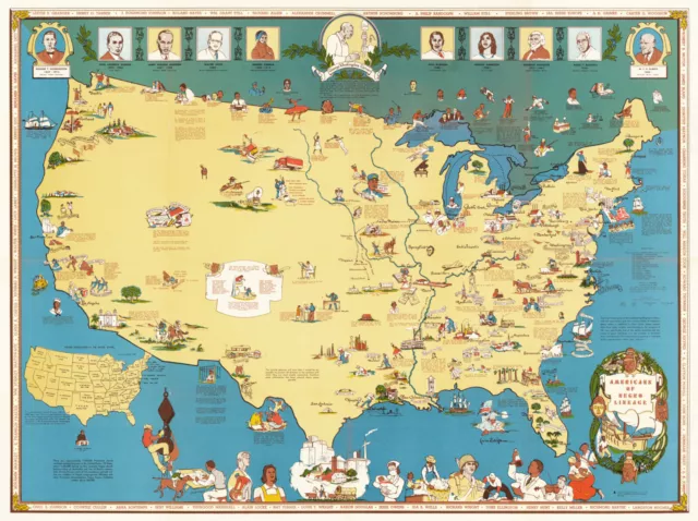 Mid-century Celebration Map of African Americans Black History Wall Art Poster