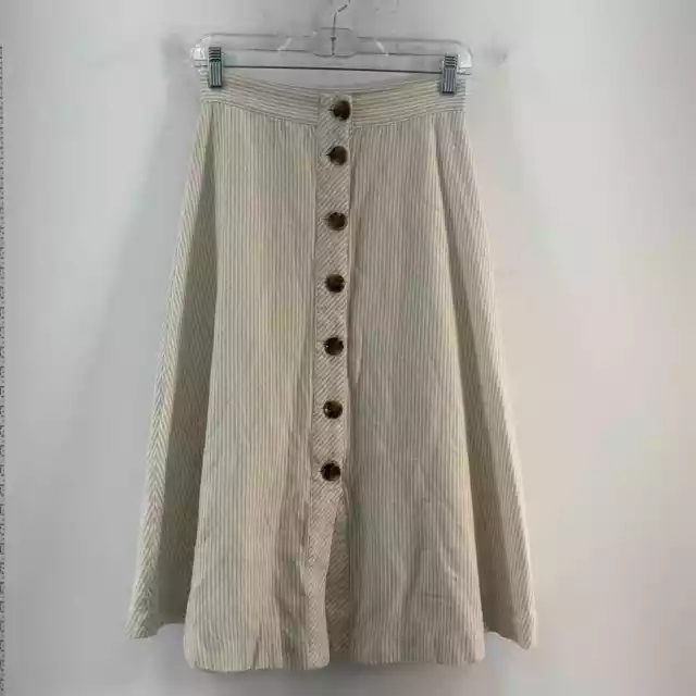 Ann Taylor Brown White Seersucker Linen Blend Button Front Maxi Skirt - Size 0P