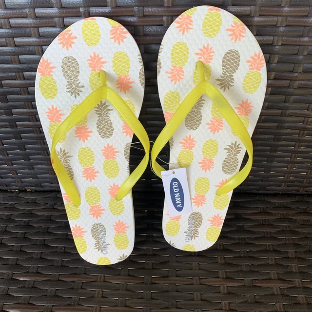 OLD NAVY WOMENS Flip Flops Sandals Yellow Pineapple Print Size 5 6 New 7.00 PicClick