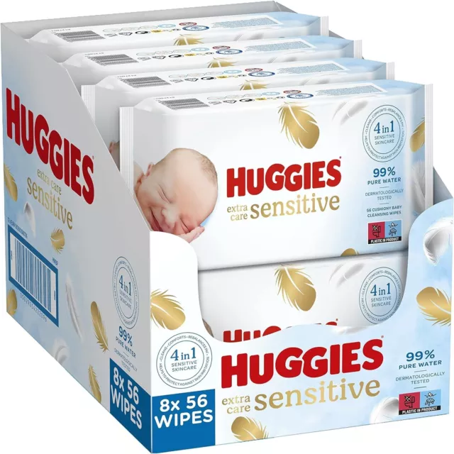 Huggies Pure Extra Care Baby Wipes Sensitive Fragrance Free, 8 x 56 = 448 wipes