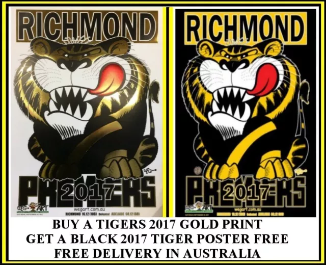 Tigers 2017 Gold Foil Print & Free Black Poster Free Delivery In Australia