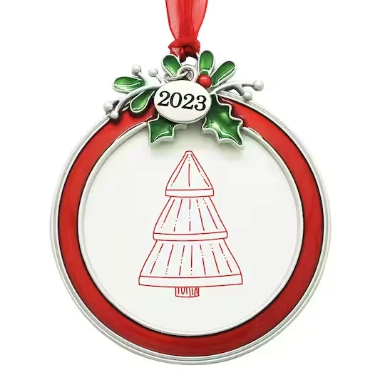 2023 Christmas Tree Picture Frame Ornament Red Holly Leaf 2.5" x 2.5"