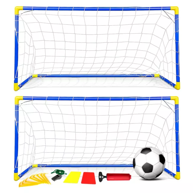 2x INDOOR OUTDOOR KIDS CHILD FOOTBALL SOCCER GOAL POST NET BALL PUMP WHISTLE TOY