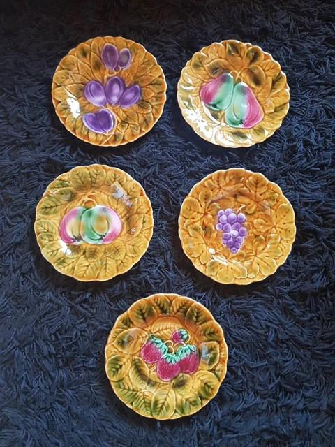 5 ANCIENNES et BELLES PETITES ASSIETTES DESSERT SARREGUEMINES FRUITS BARBOTINE
