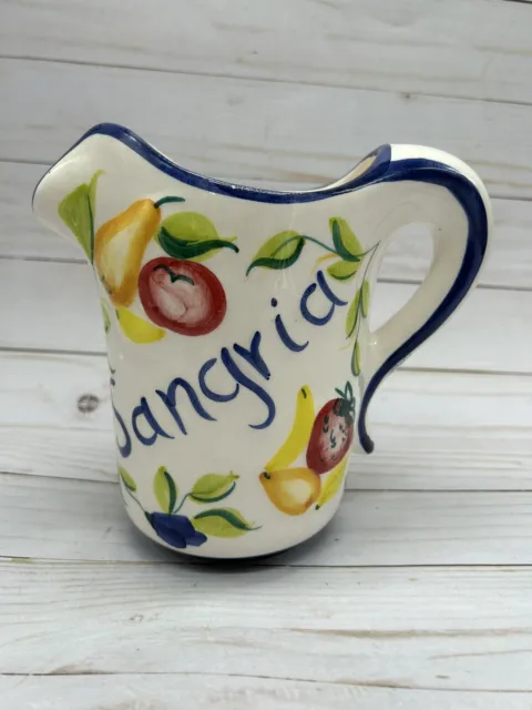 Floral & Blue Sangria Pitcher Hand Painted Ceramic Pottery Made in Spain