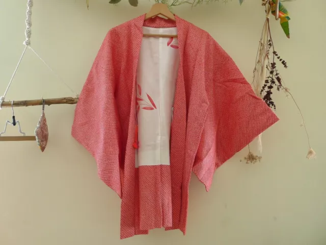 Japanese Vintage Kimono HAORI Jacket chirimen Silk pink Nezuko colour