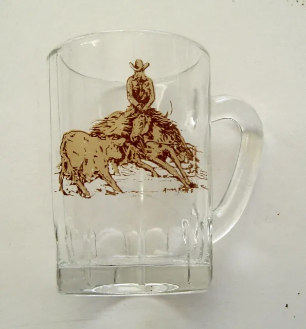 Small Beer Mug with Cowboy Wrangling a Calf