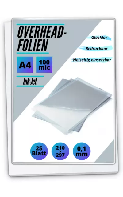 25 Blatt OHP-Folien Inkjet DIN A4 transparent - für Tintenstrahldrucker