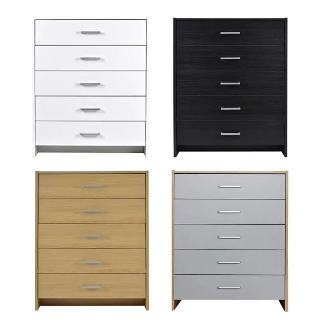 Chest of Drawers White Bedroom Furniture 5 Drawer Silver Handles Metal Runners