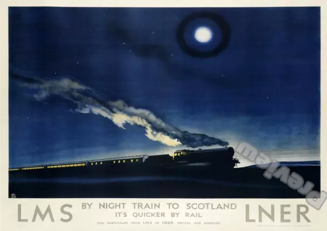 Night Train To Scotland LNER LMS Railway Travel Print Poster Wall Picture A4 +