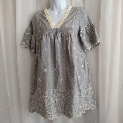 Zara TRF Collection Striped Eyelet Tunic Dress Women's Size XS