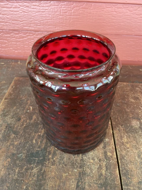 Antique Victorian Cranberry Red Hobnail Glass Shade Hanging Hall Oil Lamp Globe