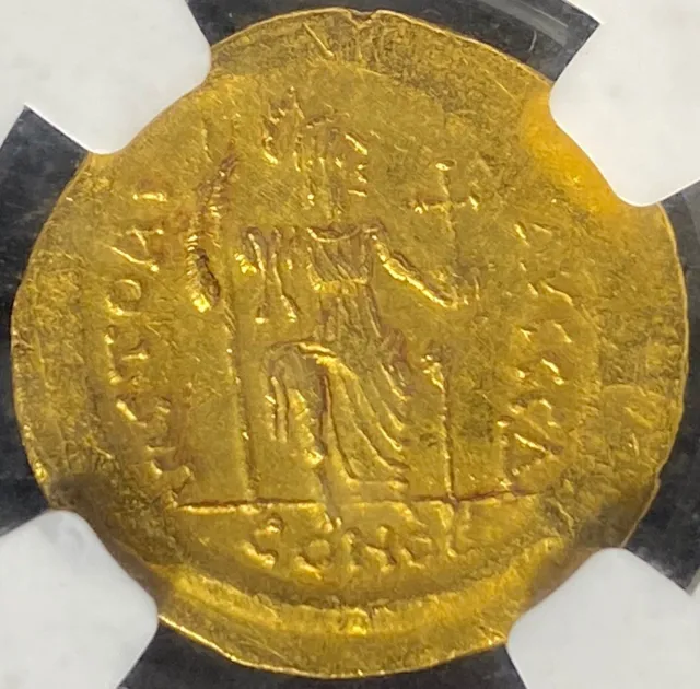 GOLD Justin II 565-578 AD Byzantine Empire, AV Solidus Caesar Cross Coin, NGC VF 2