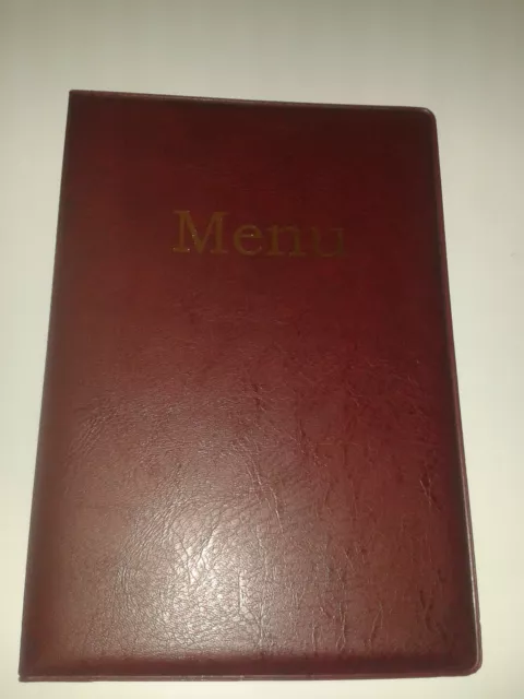 A5 MENU COVER/FOLDER IN BURGUNDY LEATHER LOOK PVC with pockets page 2 + 3 ONLY!