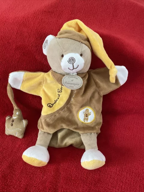 Doudou Marionnette Ours Marron Jaune Bonnet Grelot  DOUDOU & COMPAGNIE NEUF