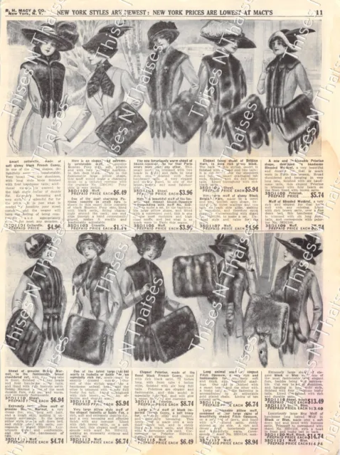 Vintage Paper Ad Women's Fur Shawls Muffs Edwardian Fashion Trapper Macy's 1911