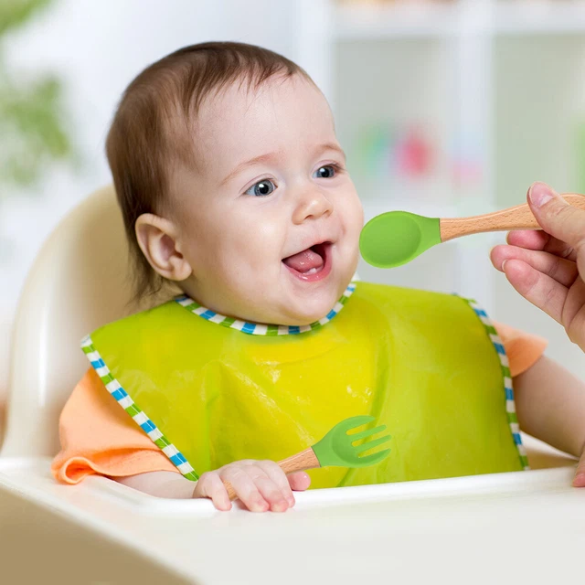 Baby Wooden Silicone Feeding Spoon Toddlers BPA-free Tableware (7)