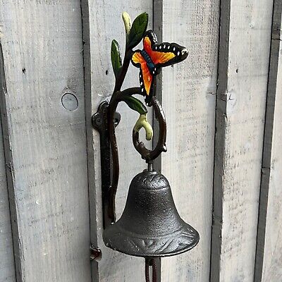 Campana montada en pared mariposa hierro fundido puerta jardín adorno vintage arte de pared