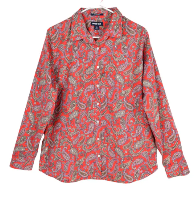 LANDS' END Womens No Iron Supima Paisley Print Button Up Shirt Top Size 18