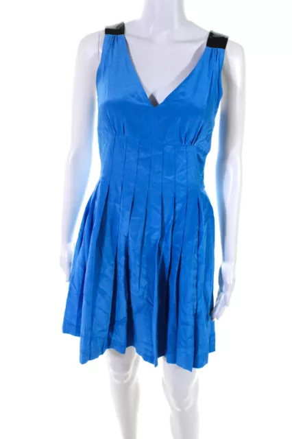 Marc By Marc Jacobs Women's V-Neck Sleeveless Pleated Mini Dress Blue Size 0