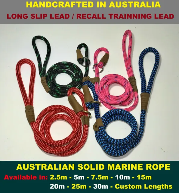 RECALL Training Long Dog SLIP Lead Leash SOLID ROPE Heavy Duty AUSTRALIAN MADE