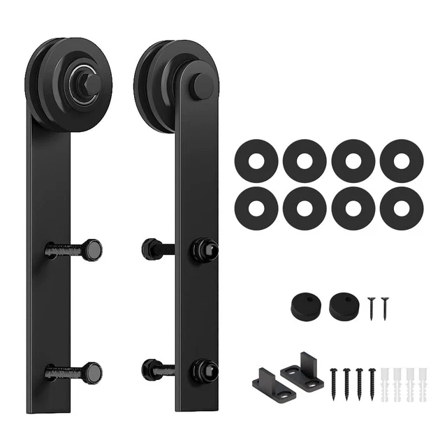 Sliding Barn Door Hardware Roller Set Black (LK-I Shape Hanger)