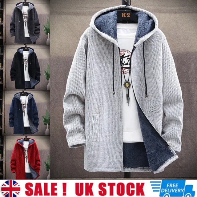 UK Mens Thick Warm Fleece Lined Hoodie Winter Zip Up Coat Jacket Sweatshirt Tops