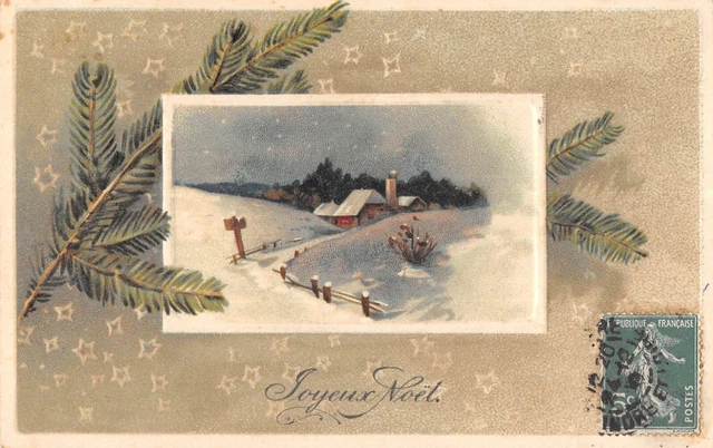 Illustration En Vitrail Paysage Hivernal, Maison De Village Et Sapin