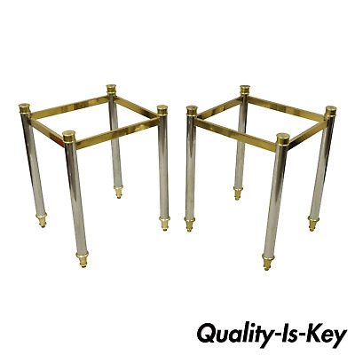 Maison Jansen Style Steel Chrome and Brass Hollywood Regency End Tables - a Pair