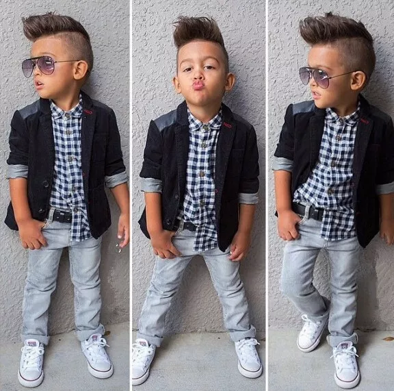 3PCS Baby Boys Gentleman Outfit Suit Coat+T Shirt+Denim Pants Kids Clothes Set