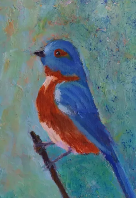 Bluebird on Blue. Original Oil on 5x7 Painters Panel.