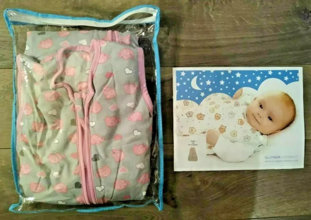 Slumbersac Pink Elephants/Grey/White Size 2. 6-18 months Adorable! - FAST SHIP!