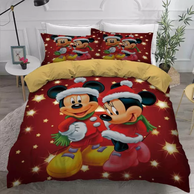 Santa Claus Mickey Mouse Christmas Doona/Duvet Cover Single/Double/Queen Bed Set