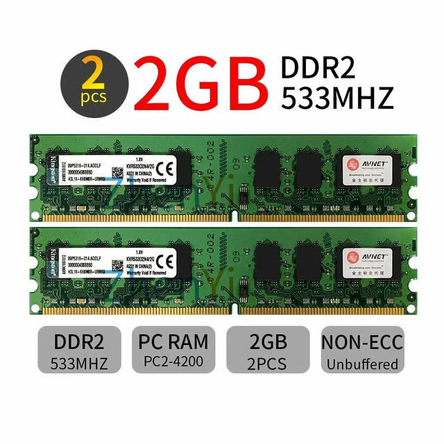 4GB 2x2GB 1GB DDR2 PC2-4200U 533MHz KVR533D2N4/2G Desktop Memory RAM Kingston BT