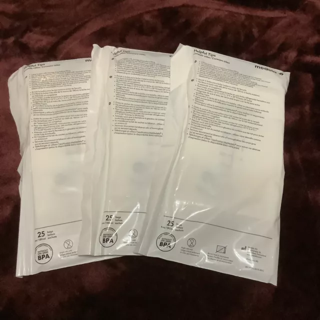 Medela Breast Milk 25 Count x3 Storage Bags 6oz