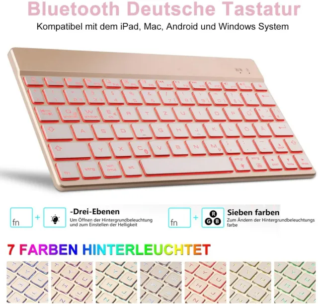 DEUTSCHE QWERTZ Wireless Bluetooth Tastatur für Windows Tablet iPad Android 2