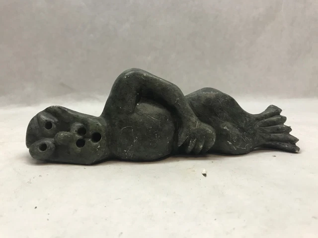Edvard Lundegaard inuit soapstone sculpture interesting man walrus marked 693/84
