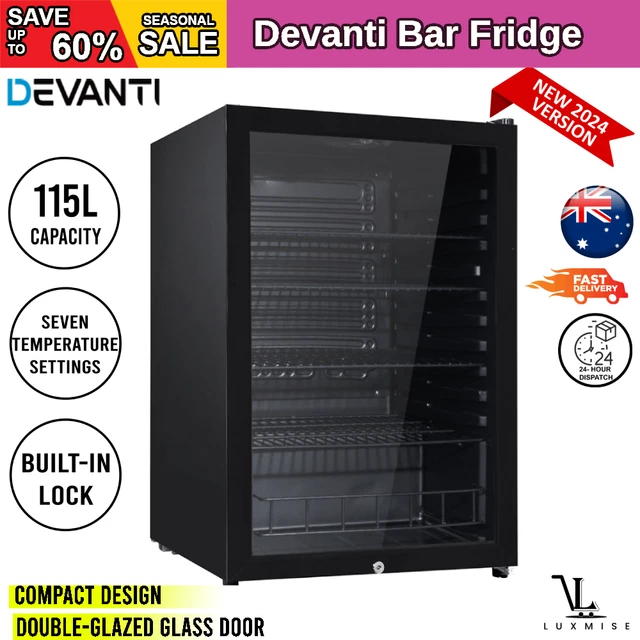 DEVANTI BAR FRIDGE Glass Door Mini Freezer Fridges Portable 115L