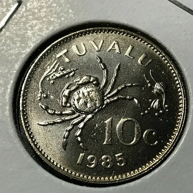 1985 Tuvalu 10 Cents Crab Brilliant Uncirculated Scarce Coin