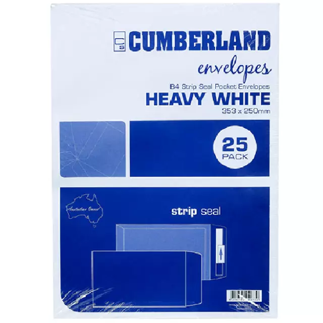 NEW Cumberland B4 Envelopes Pocket Strip Seal 100GSM 353x250mm White Pack 25