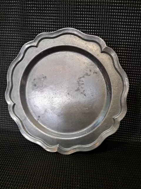 Vintage scalloped serving tray pewter or cast aluminum  I assume