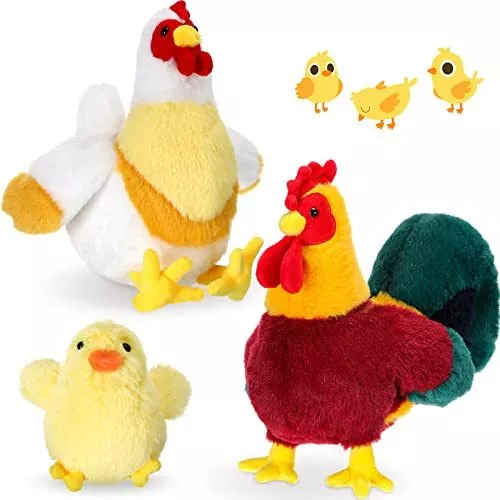 3 Pcs Chicken and Rooster Stuffed Animal 8 Inches Plush Hen Chicken with Baby