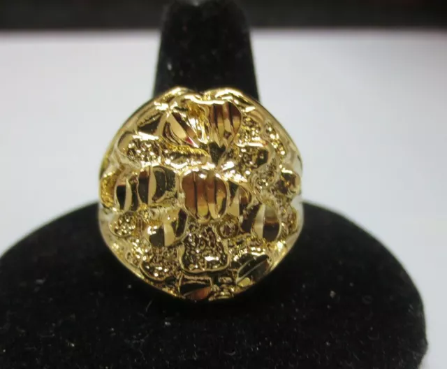 Size 8 14Kt Gold Plated Large Dual Oval Nugget Bling Bling Designer Ring