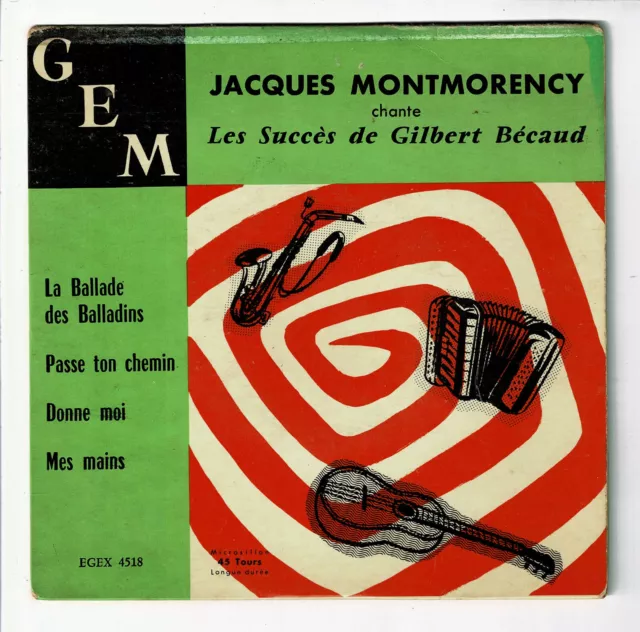 Jacques MONTMORENCY Vinyle 45T EP Chante les Succés Gilbert BECAUD - G.E.M. 4518