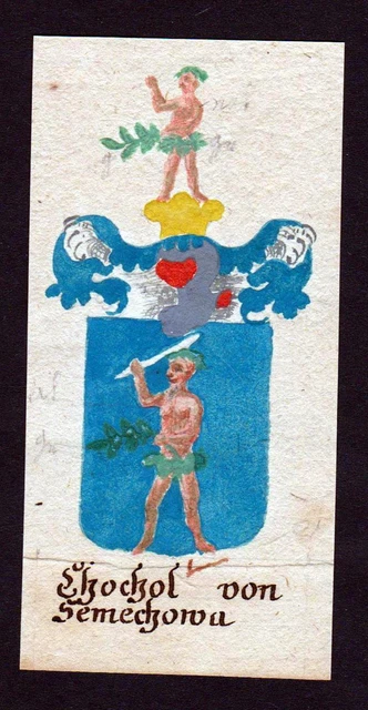 18. Jh Chochol De Semechowa Bohemia Manuskript Escudo Nobles Abrigo Arms Armería