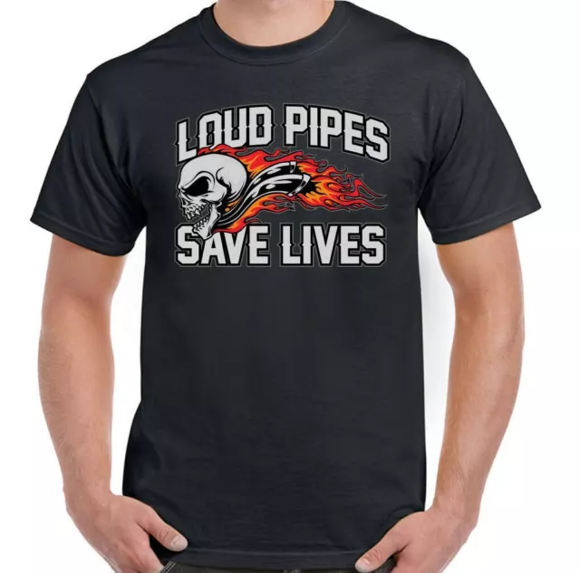 T-shirt biker Loud Pipes Save Lives da uomo divertente moto moto indiana