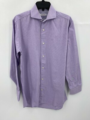 Isacc Mizrahi New York Shirt Mens 15 Slim Fit Purple Check Long Sleeve Button Up