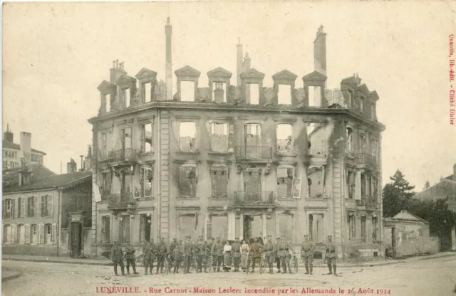 Cpa Luneville Rue Carnot House Leclerc Fire By German + Stamp