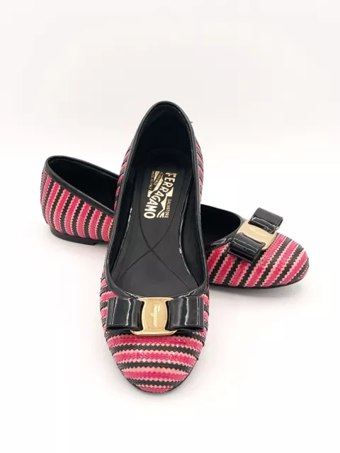 Salvatore Ferragamo 'Varina' Zigzag Leather Ballet Flats 7.5B Shoes