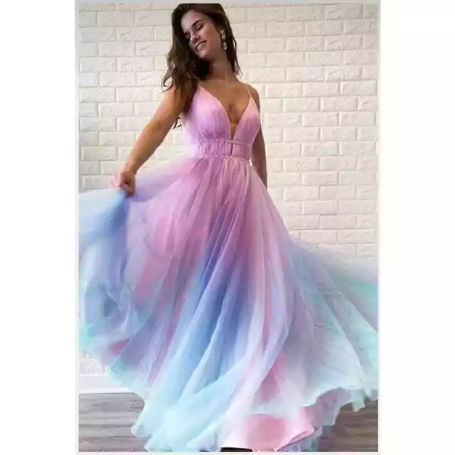 A-line Gradient Pink Blue Chiffon Maternity Gender Reveal Ballgown Dress